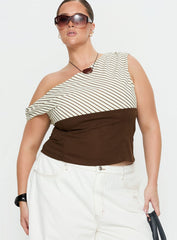 Past Life One Shoulder Top Brown / Stripe Curve