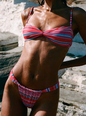 Summer Season Ruched Side Bikini Bottoms Pink / Blue Stripe