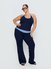 Kobee Jersey Halter Top Navy / Light Blue Curve