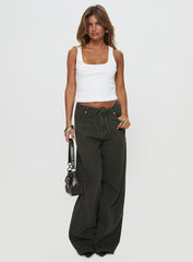 Bruiser Tie Waist Mid Rise Wide Leg Jeans Green Petite