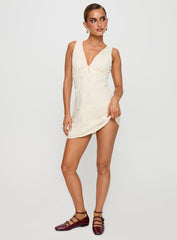 Faithfully Embroidered Mini Dress Beige