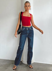 Holly Asymmetric Straight Leg Jean Dark Wash Denim