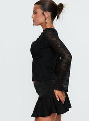 Azira Long Sleeve Frill Detail Top Black