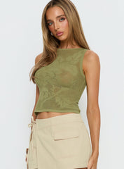 Cypressa Crochet Boat Neck Top Olive