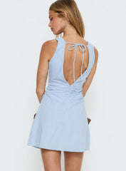 Falling Stars Ruched Mini Dress Baby Blue