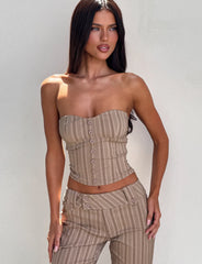 Kittie Strapless Corset - Taupe Stripe
