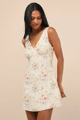 Jaziel Ivory Floral Sleeveless Mini Dress