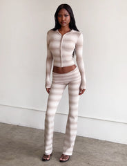 Marissa Foldover Knit Pant - Taupe Ombre Stripe