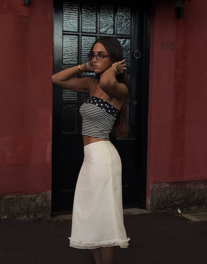 Rosette Frill Midi Skirt Cream