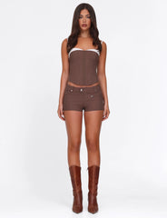 Antonella Short - Brown : Chocolate : Chocolate Pinstripe