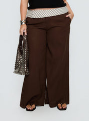Past Life Fold Over Waistband Pant Brown / Stripe Curve