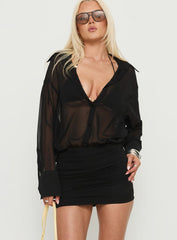 Moonrising Long Sleeve Sheer Blouson Mini Dress Black