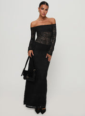 Pinot Grigio Long Sleeve Lace Maxi Dress Black