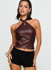 Treat You Better Ring Detail Faux Leather Top Burgundy