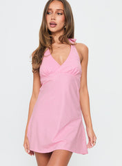 Stassia Halter Mini Dress Pink Stripe