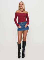 Where You At Off Shoulder Long Sleeve Top Red