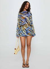Get Closer Backless Romper Blue Zebra
