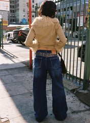 Savenna Mid Rise Wide Leg Jeans Dark Wash / Leopard